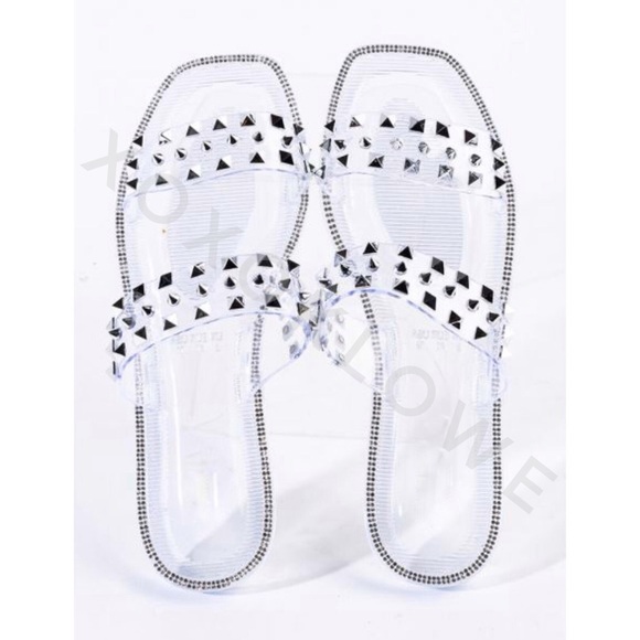 Clear Silver Stud & Rhinestone Jelly Sandal Slides - Picture 10 of 15